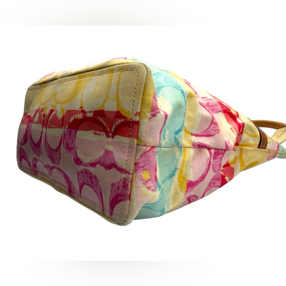 Coach Hampton Watercolor Pastel Stripes Small Tote Handbag 11756 style - Picture 5 of 7